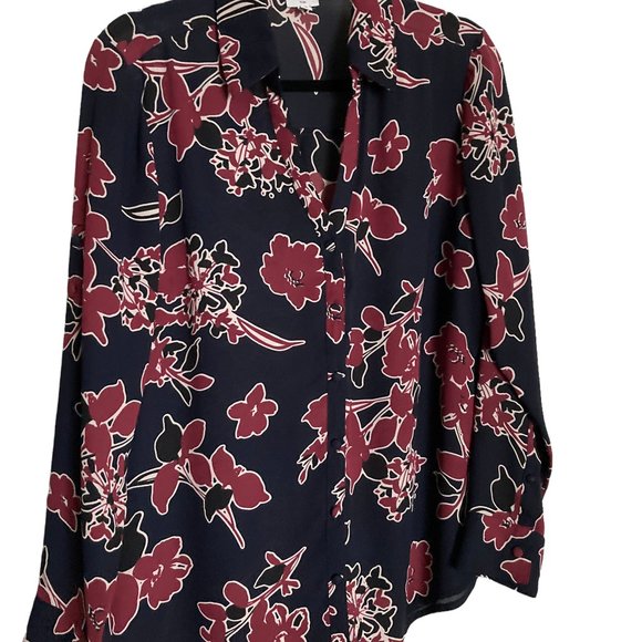 Pre-owned Express Portofino Floral Button Up Blouse L - Picture 2 of 6